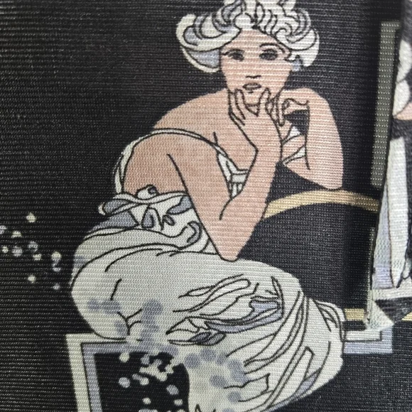 Vtg 70s Art Deco Woman Black Nylon Long Sleeve Shirt - Picture 8 of 8